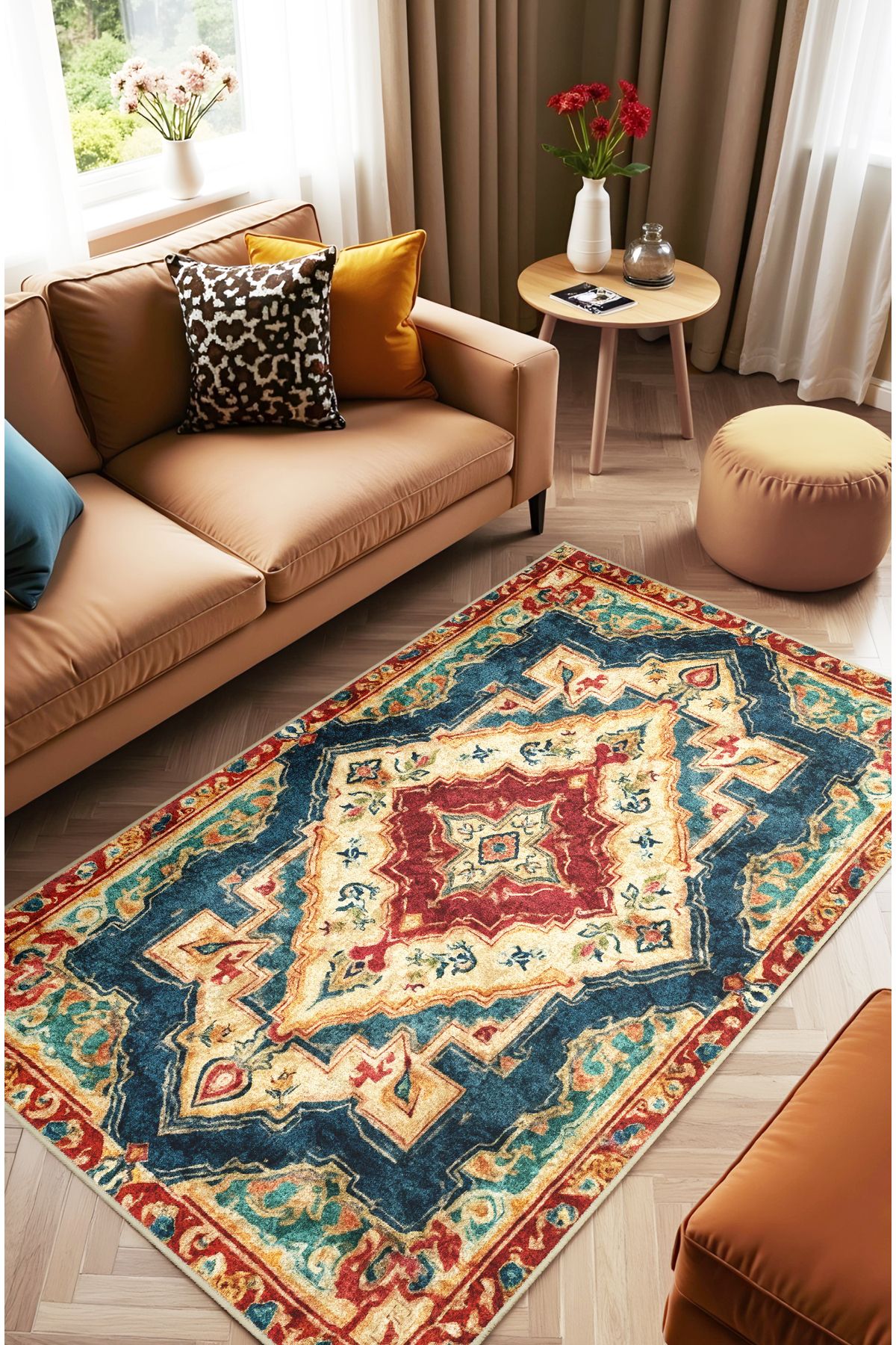 MUN HOME Etnik modern Desenli renkli Kırmızı yeşil sarı Vintage Dokuma Taban Dijital Baskılı Halı kilim