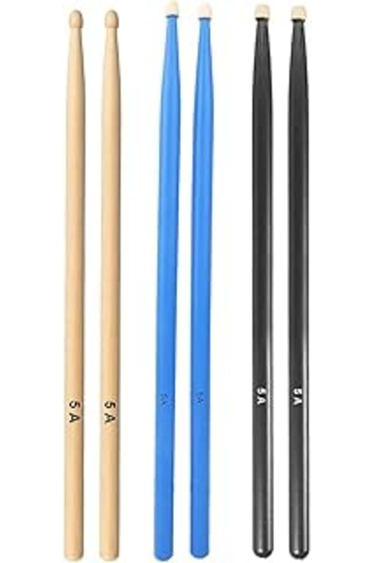 Pazarcan Chroma Baget - Davul - 3 Çift Bateri Bageti Drumsticks 5A Pürüzsüz Yüzey Renkli