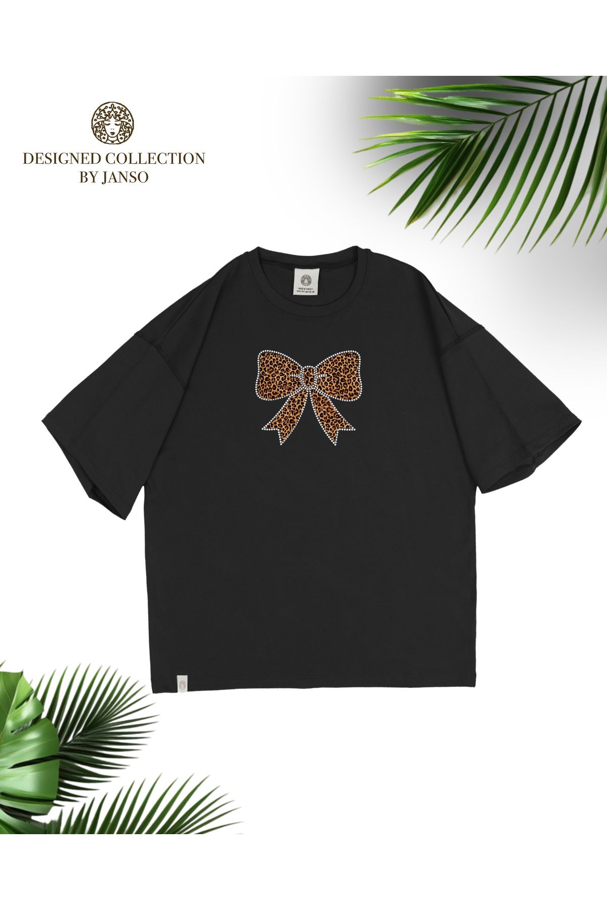 JANSO GROUP - KADIN PAMUKLU BASKILI Vionka KISA KOLLU TSHIRT OVERSİZE BÜYÜK BEDEN