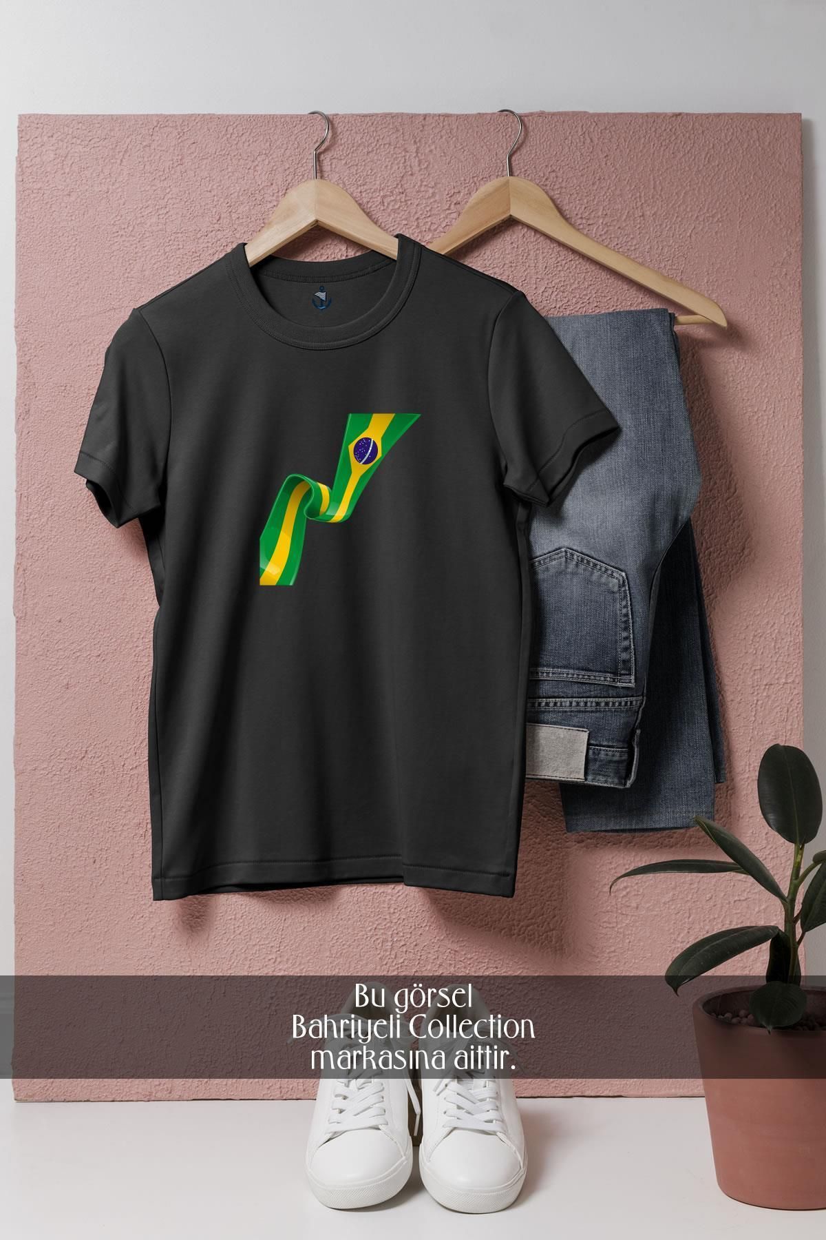 Bahriyeli Collection Oversize Brezilya Bayrak Perde Tasarımlı Unisex T-Shirt