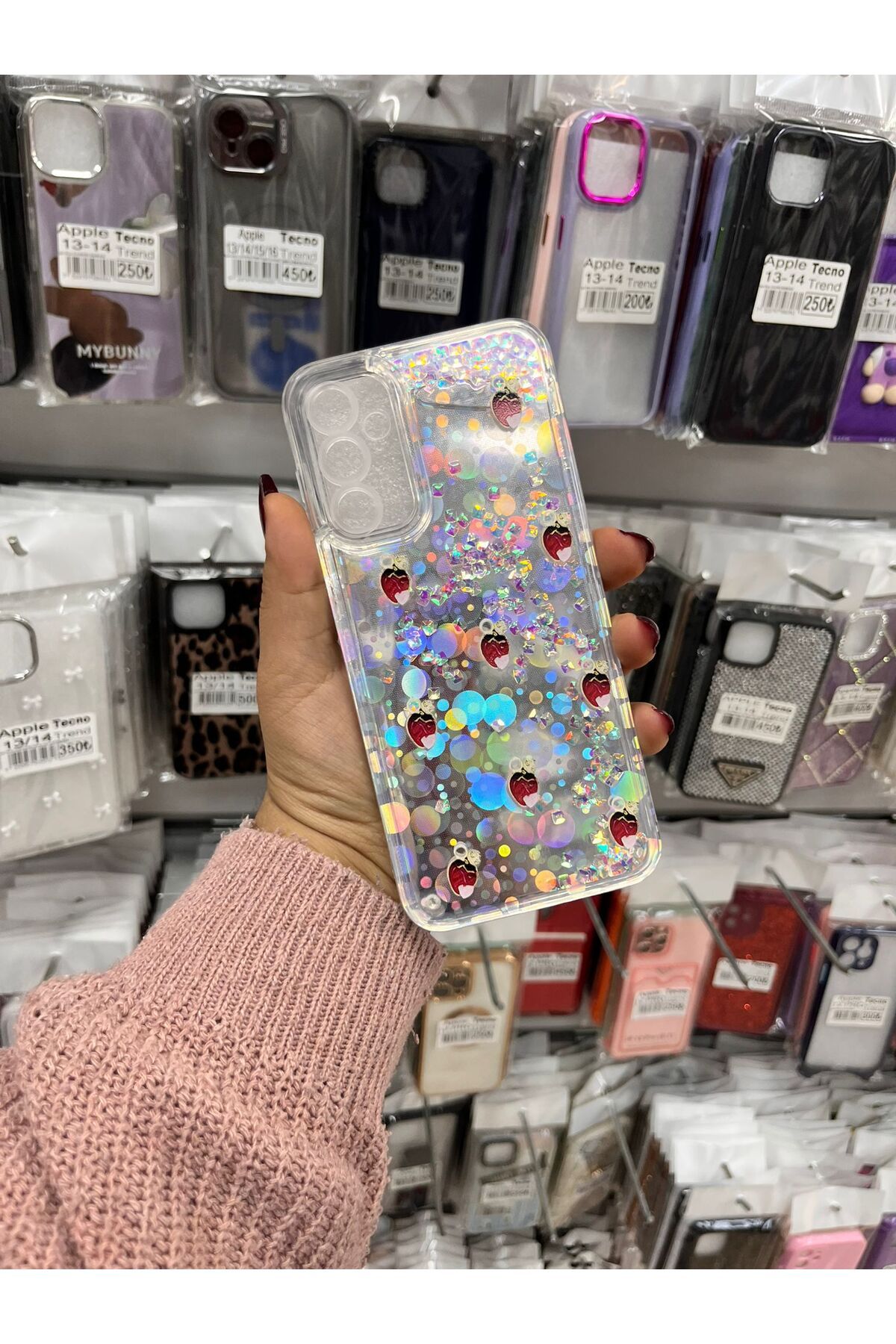 TECNOTREND Galaxy A14 sıvı parıltılı Hologramlı şeffaf silikon kılıf