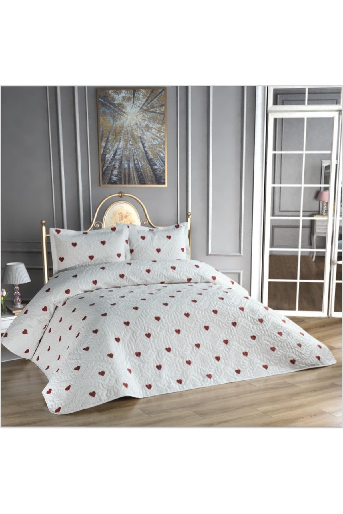 AYBERK HOME TEXTİLE Kalpli Çift Kişilik Yatak Örtüsü 3 parça