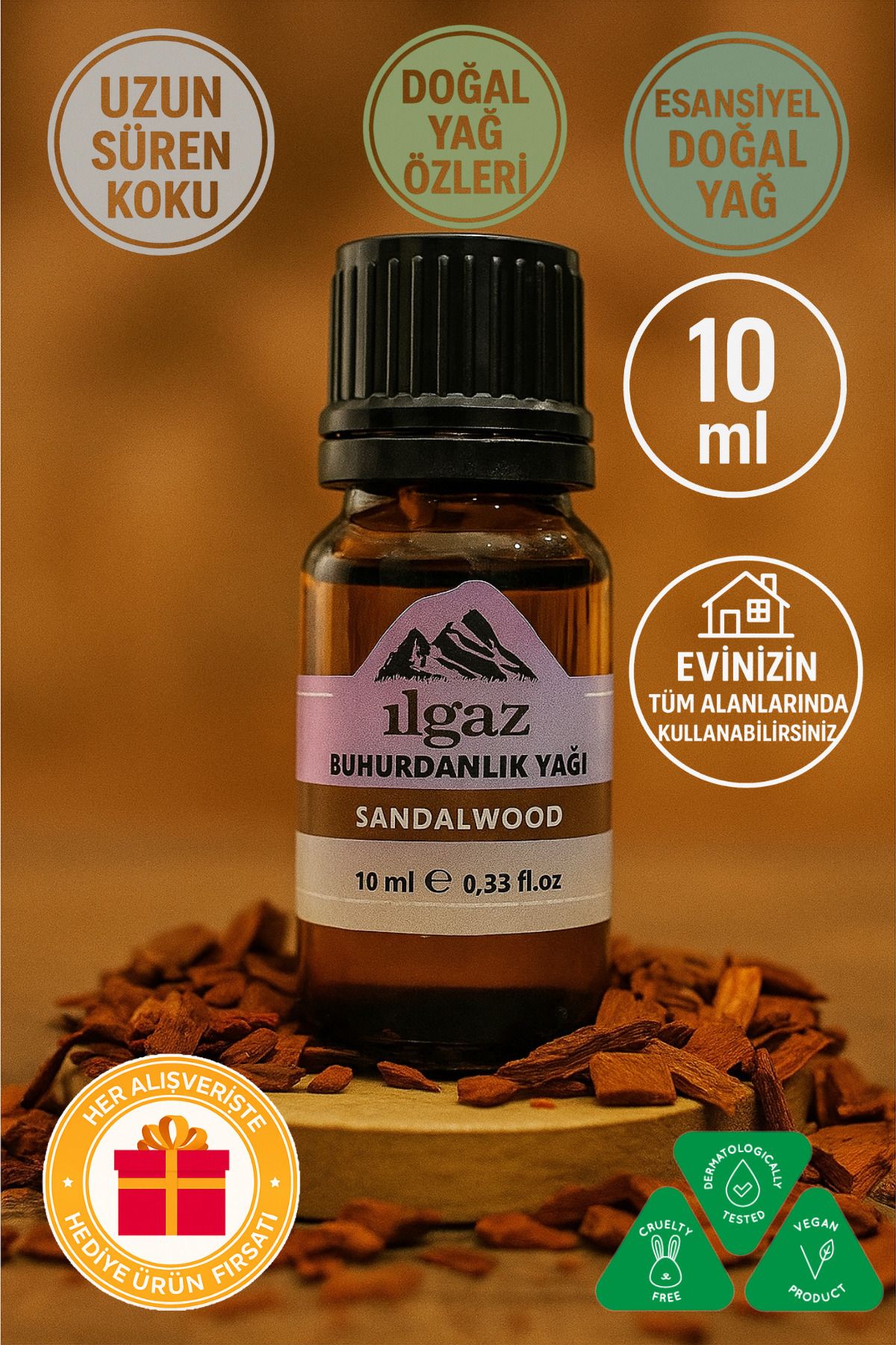 Elioure Doğal Sandal Ağacı Buhurdanlık Yağı 10 ml - Rahatlatıcı ve Stres Azaltıcı Koku