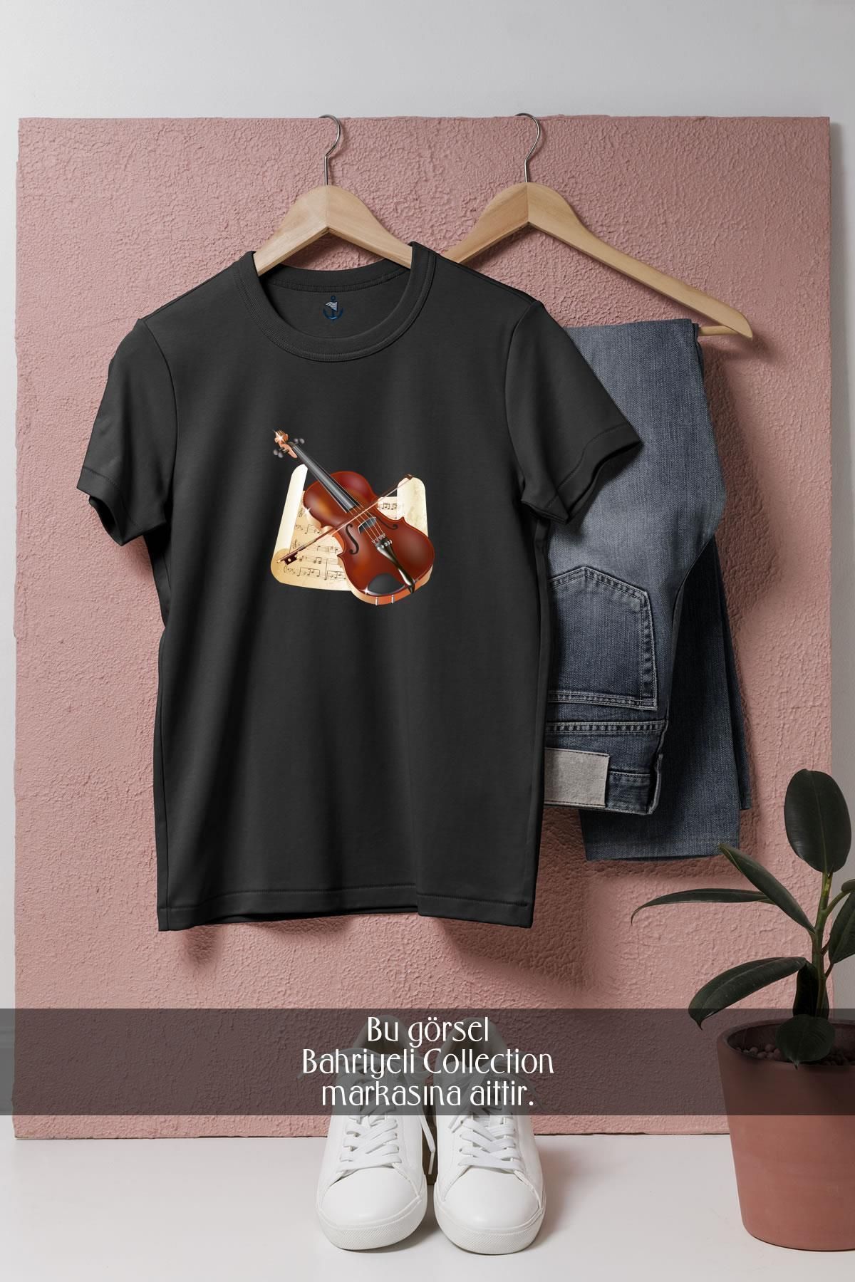Bahriyeli Collection Oversize Keman Ve Nota Tasarımlı Unisex T-Shirt