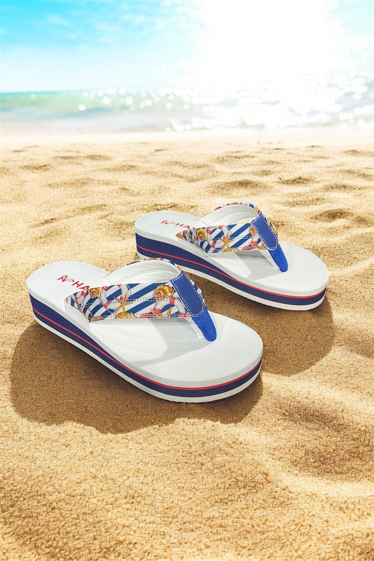 HANOX Luisa Dolgu Topuk Kadın Parmak Arası Plaj Terlik Flip Flops (4.0) Cm