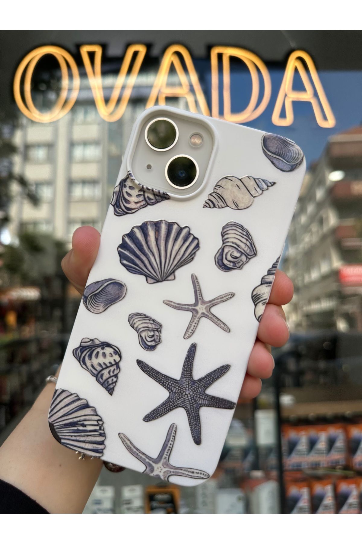 OVADA iPhone 13/14 Uyumlu Kamera Çıkıntılı Yaz Temalı Deniz Yıldızı Baskılı İçi Kadife Silikon Kılıf