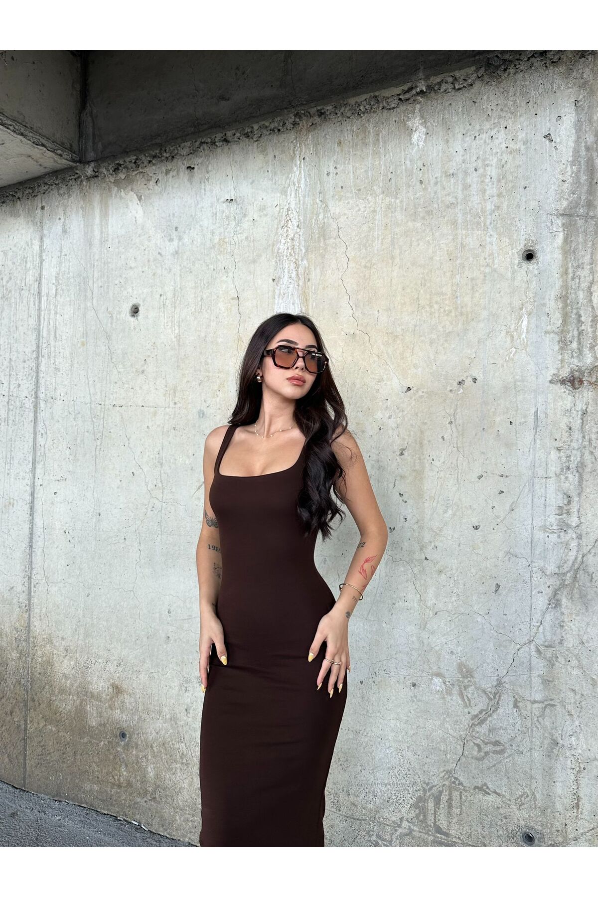 ELBEY  Uzun Kare Yaka Elbise - Görsel 6