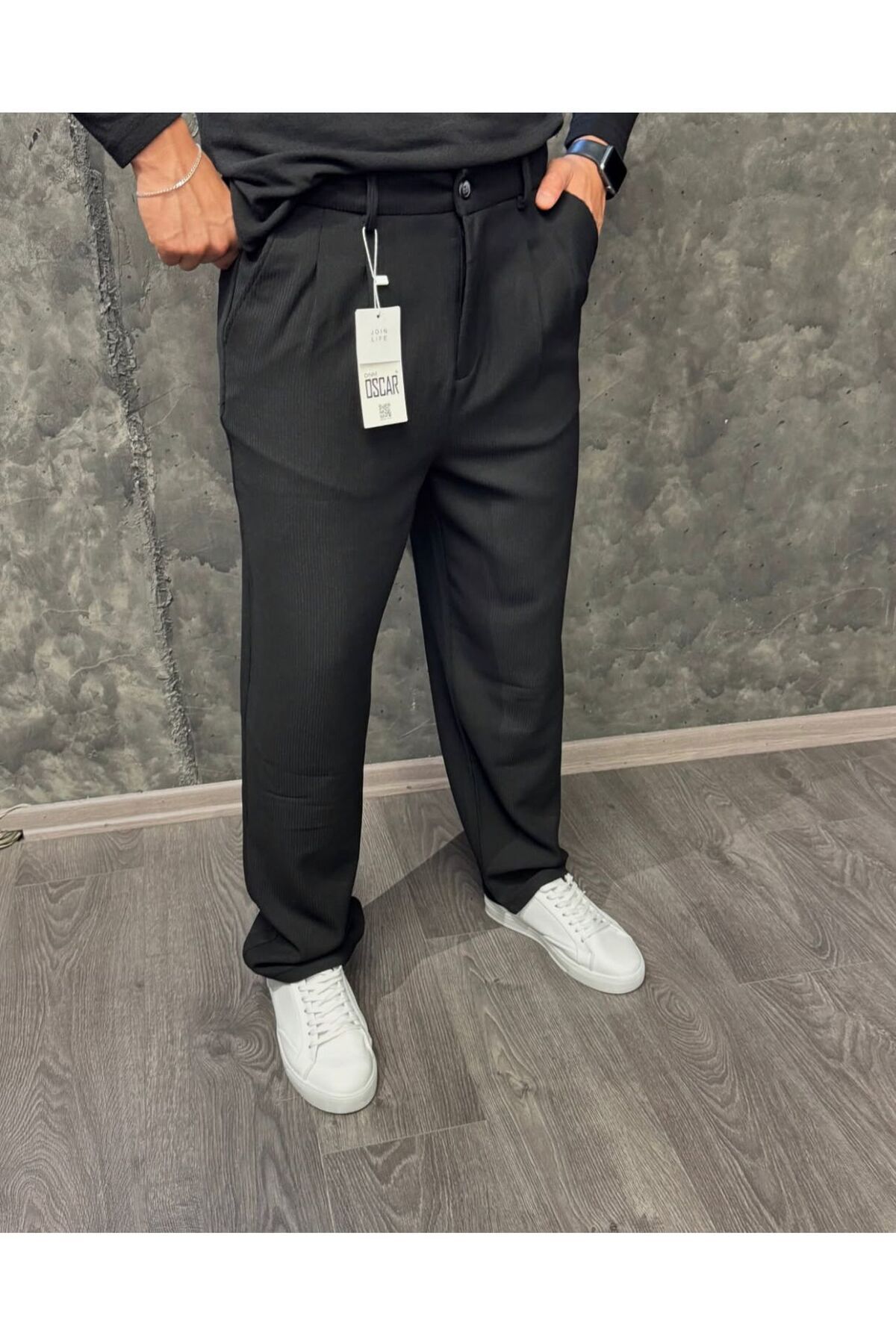 Gardolap Vip Gardolap Vıp Giyim Erkek Pamuk Karışımlı Kemerli Baggy Fit Kendinden Çizgi Desenli Bol Paça Pantolon