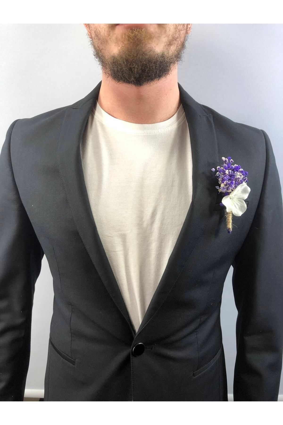 Elioure Mor Çiçekli Damat Yaka Çiçeği, Renkli ve şık aksesuar