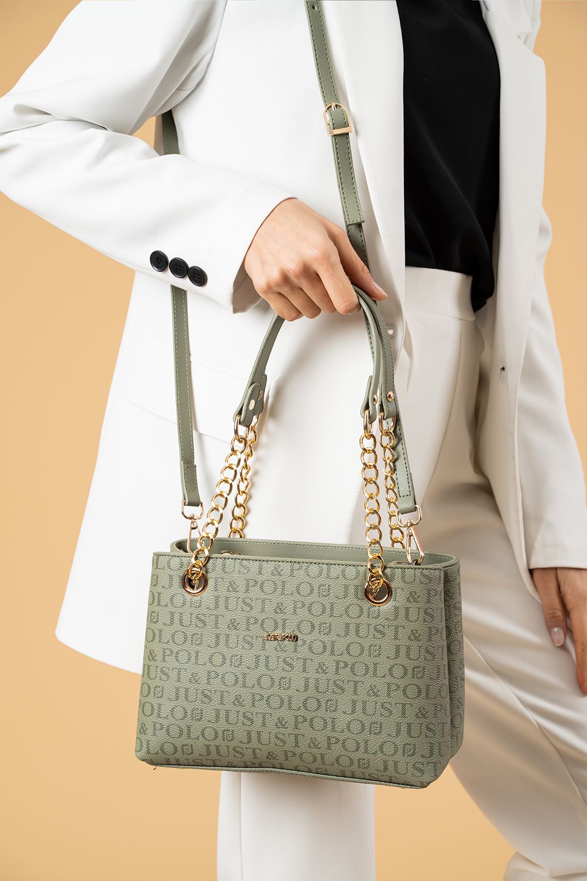 Just Polo Noble 2181 Emprime Suni Deri Marka Baskılı 2 Askılı Kadın Omuz Çanta( Ebat : En 26 Yükseklik 18 Cm)