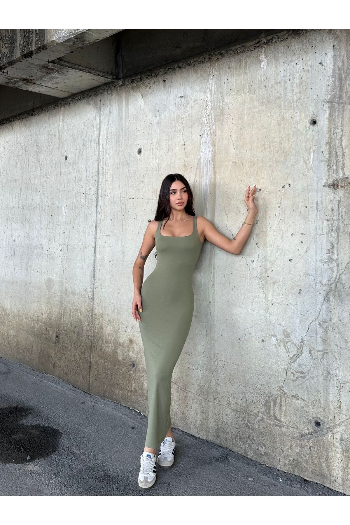 ELBEY  Uzun Kare Yaka Elbise - Görsel 6