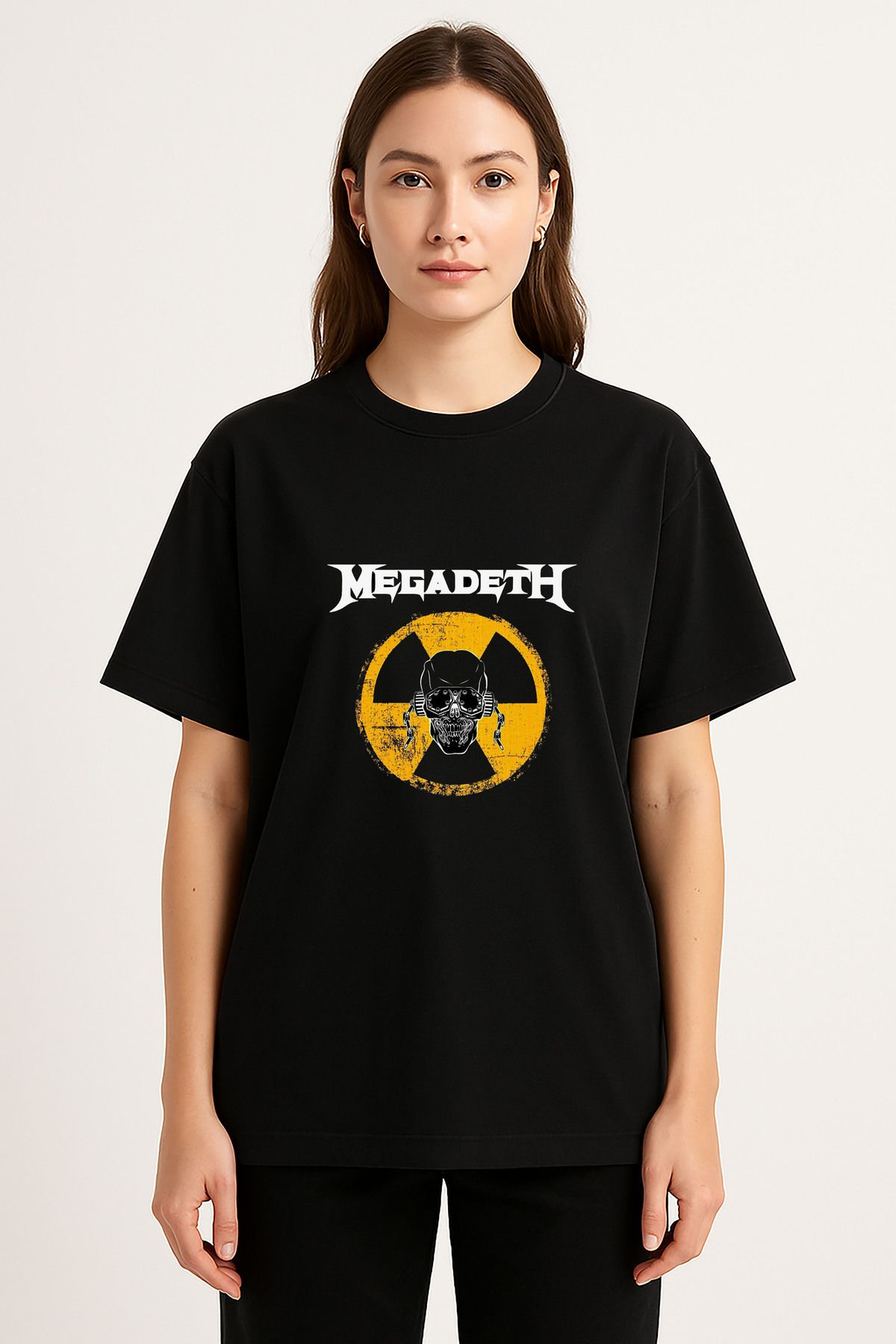 sielta Megadeth Müzik Grubu Baskılı Bisiklet Yaka Oversize Siyah Tişört Thsirt