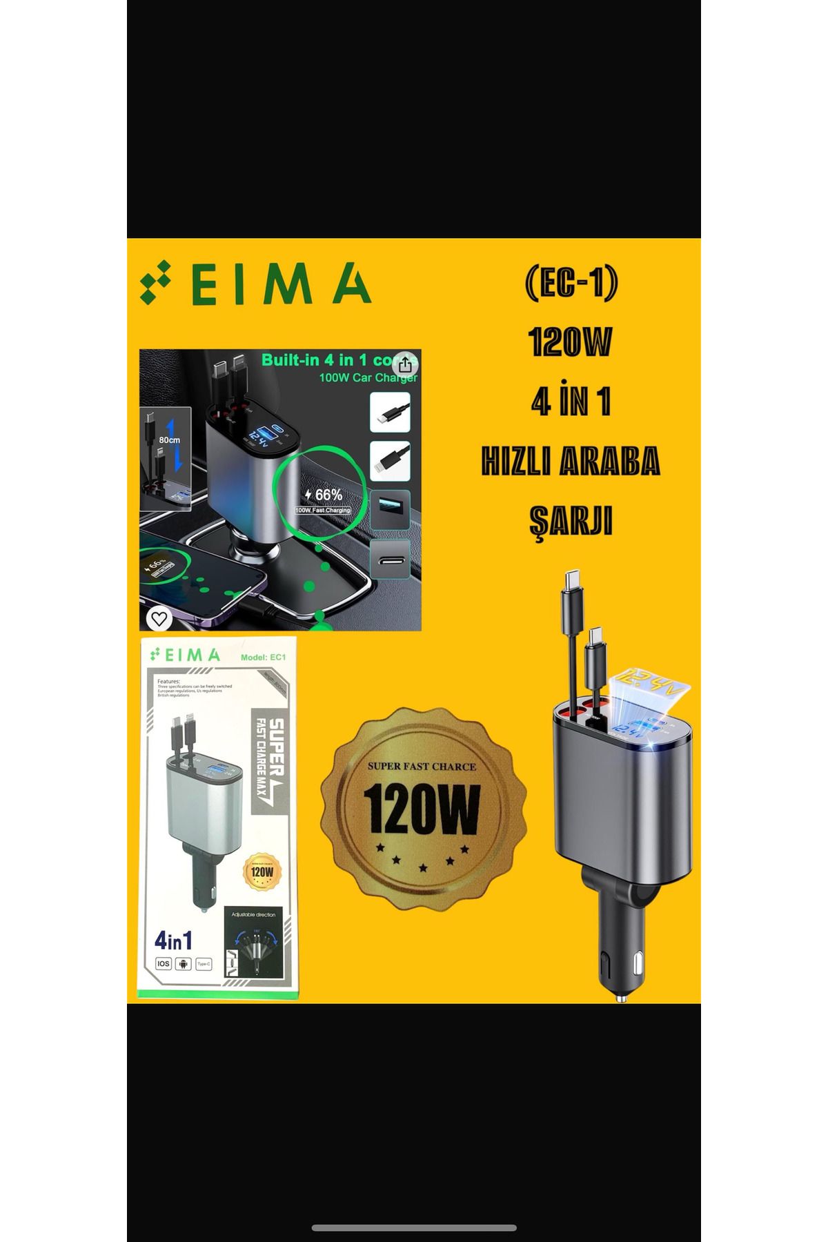 shop AZURTECH 120W 4 İN 1 HIZLI ARABA ŞARJI