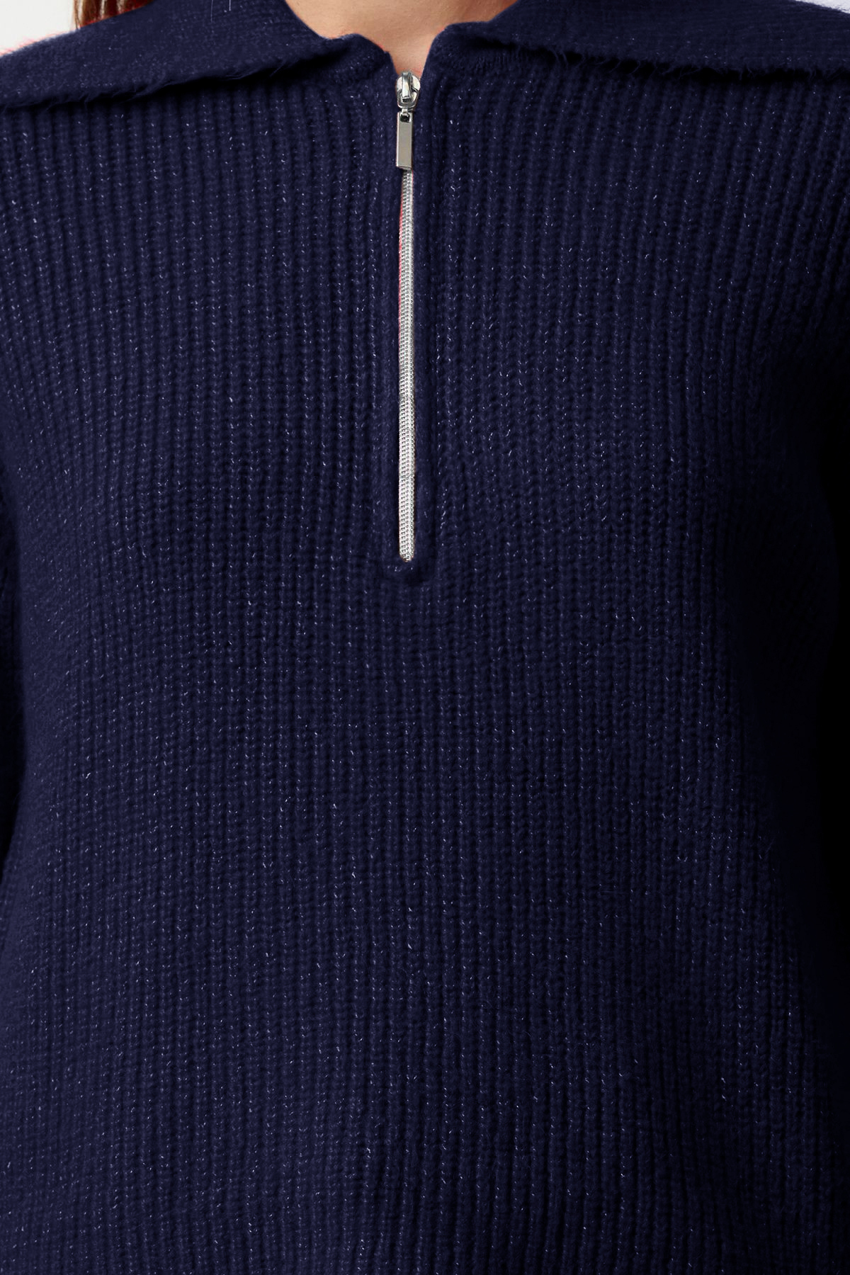 Trendyolmilla  Lacivert Yünlü Geniş Kalıp Polo Yaka Fermuarlı Triko Kazak TWOAW25KZ00011 - Görsel 4