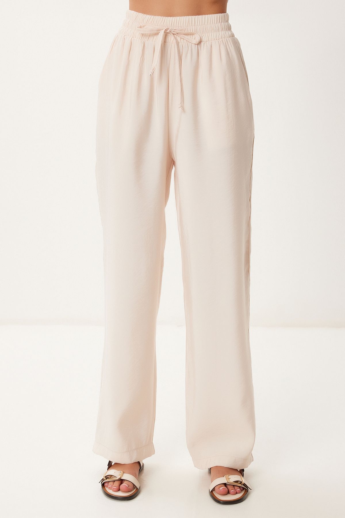 Happiness İstanbul-Women's Cream Wide Leg Summer Modal Trousers Bv00157 4