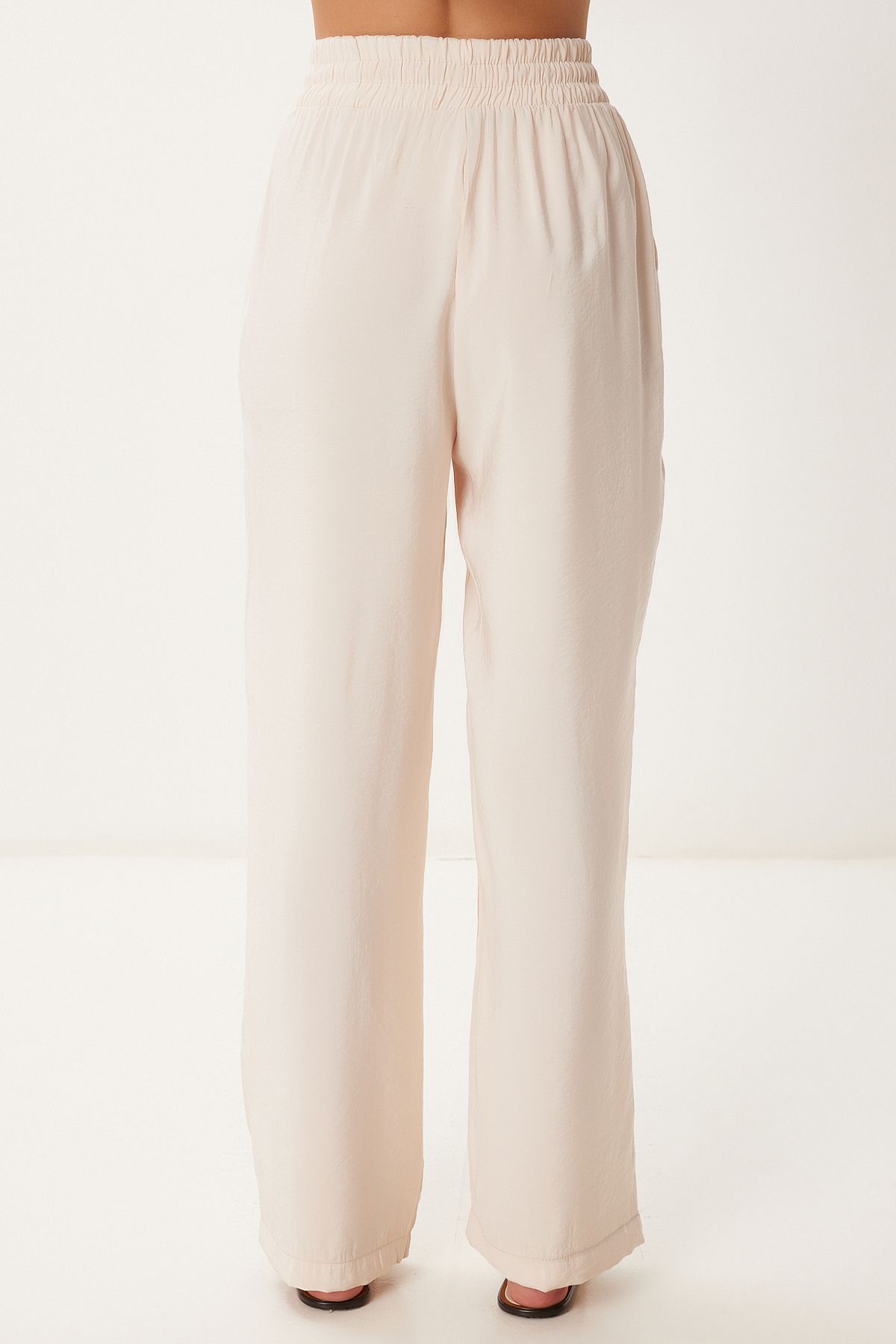 Happiness İstanbul-Women's Cream Wide Leg Summer Modal Trousers Bv00157 6