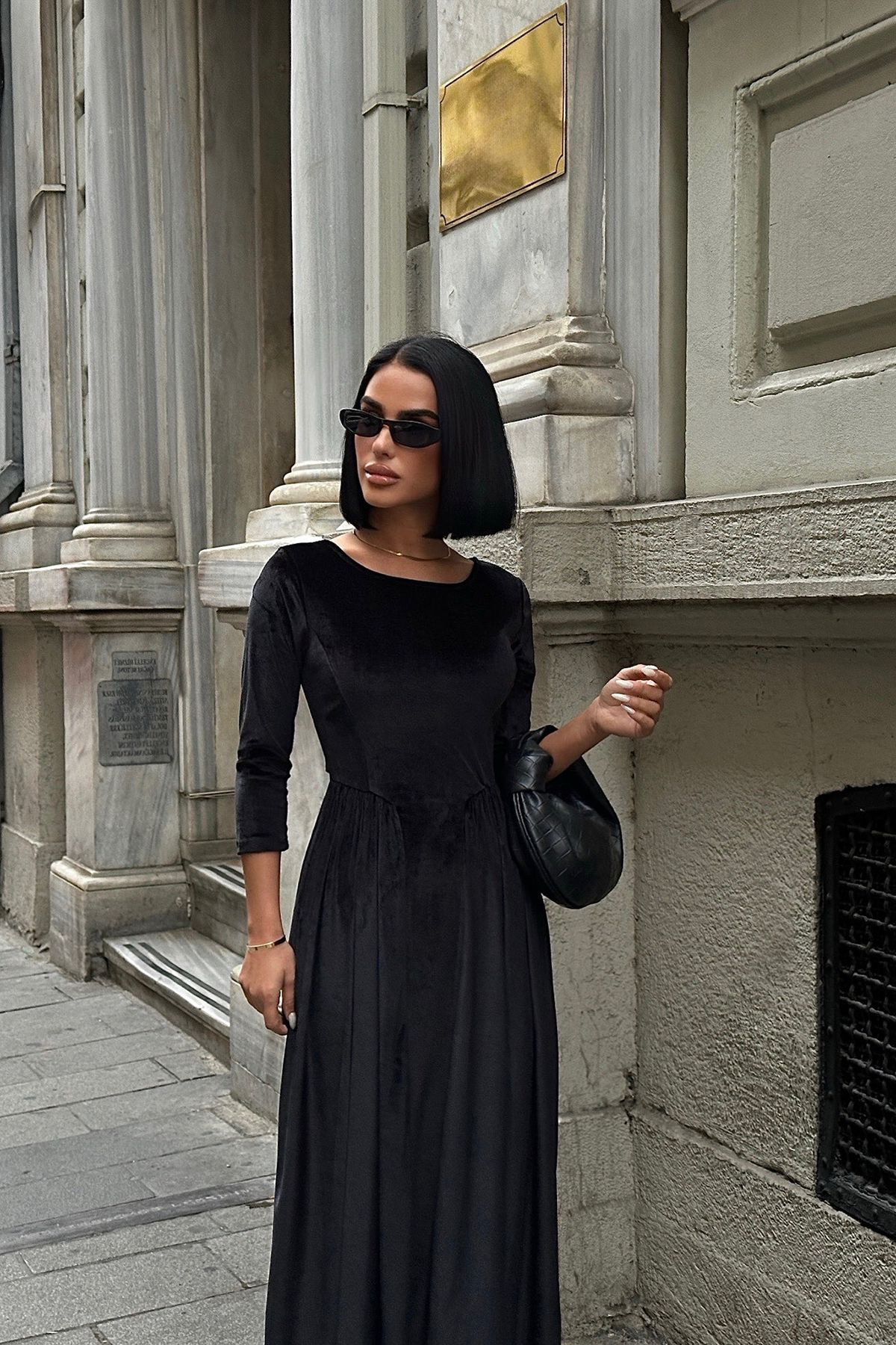 Trendyol Collection-Rochie de seară tricotată din catifea neagră, în formă de A, rochie de absolvire de noapte TPRAW25EL00177 5