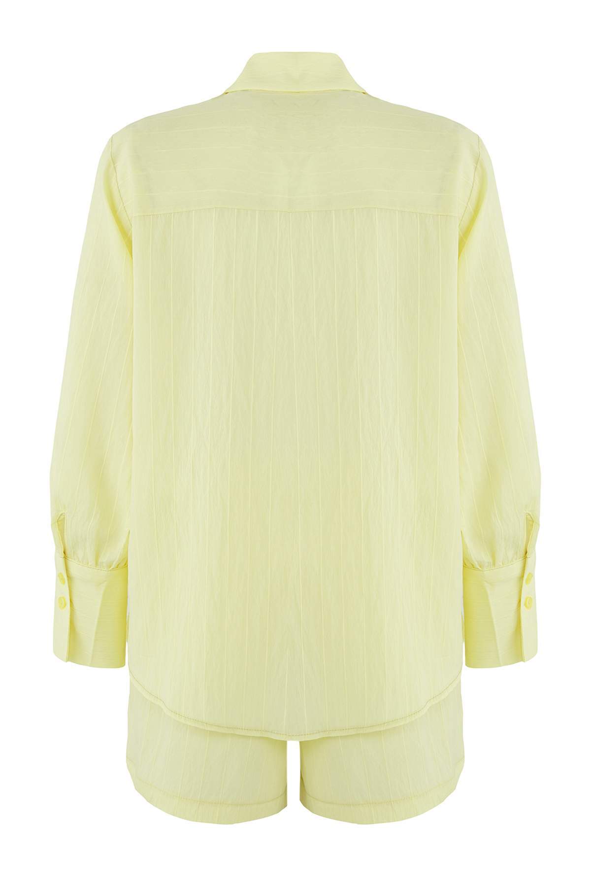 Trendyolmilla  Sarı Kendinden Çizgili Dokuma Gömlek-Şort Alt-Üst Takım TWOSS25AU00118 - Görsel 6