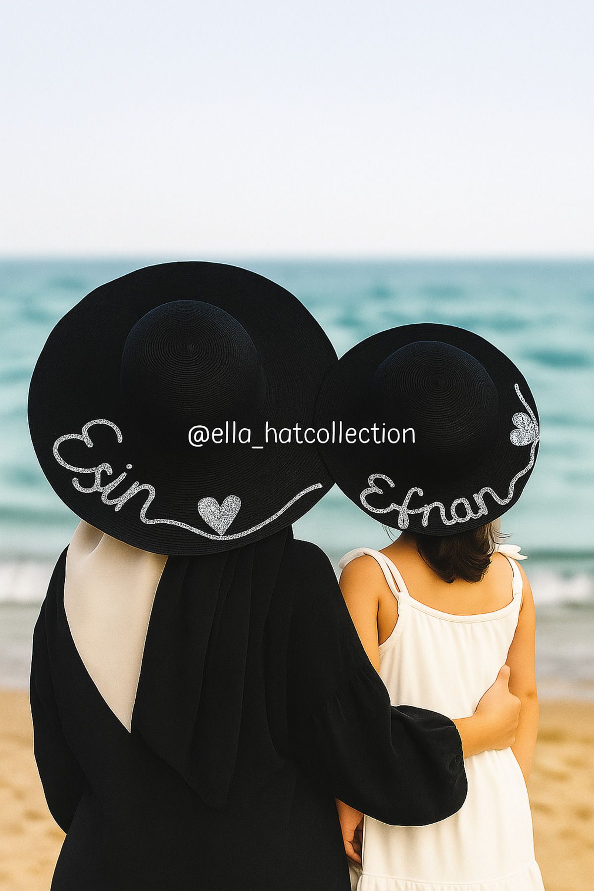 Ella Hat-Craft İsme Özel Anne-Kız Hasır Şapka Seti