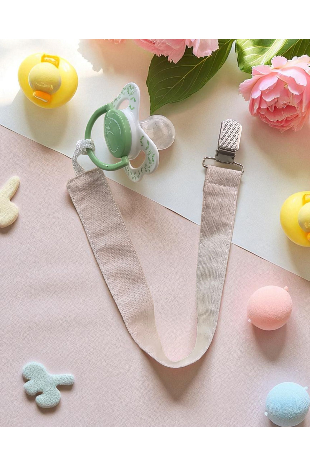 BeybiNest Emzik Askısı 3 Adet %100 Organik Pamuklu Kumaş Emzik Tutucu fotoğrafı 2 (önizleme)