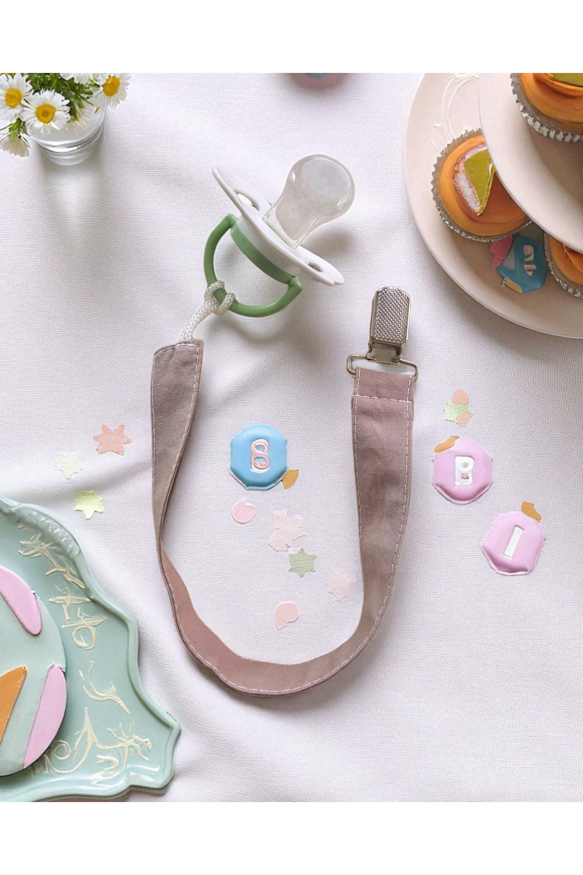 BeybiNest Emzik Askısı 3 Adet %100 Organik Pamuklu Kumaş Emzik Tutucu fotoğrafı 5 (önizleme)