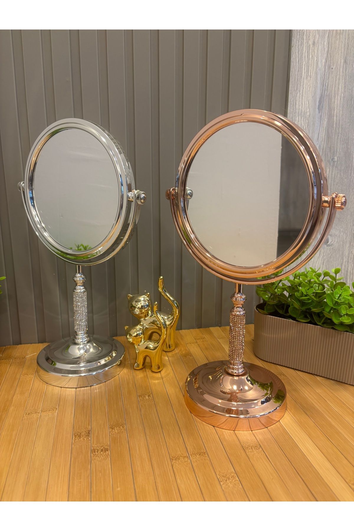 Snow Homs 30 Cm Bronz Renk Standlı Makyaj Dekor Aynası