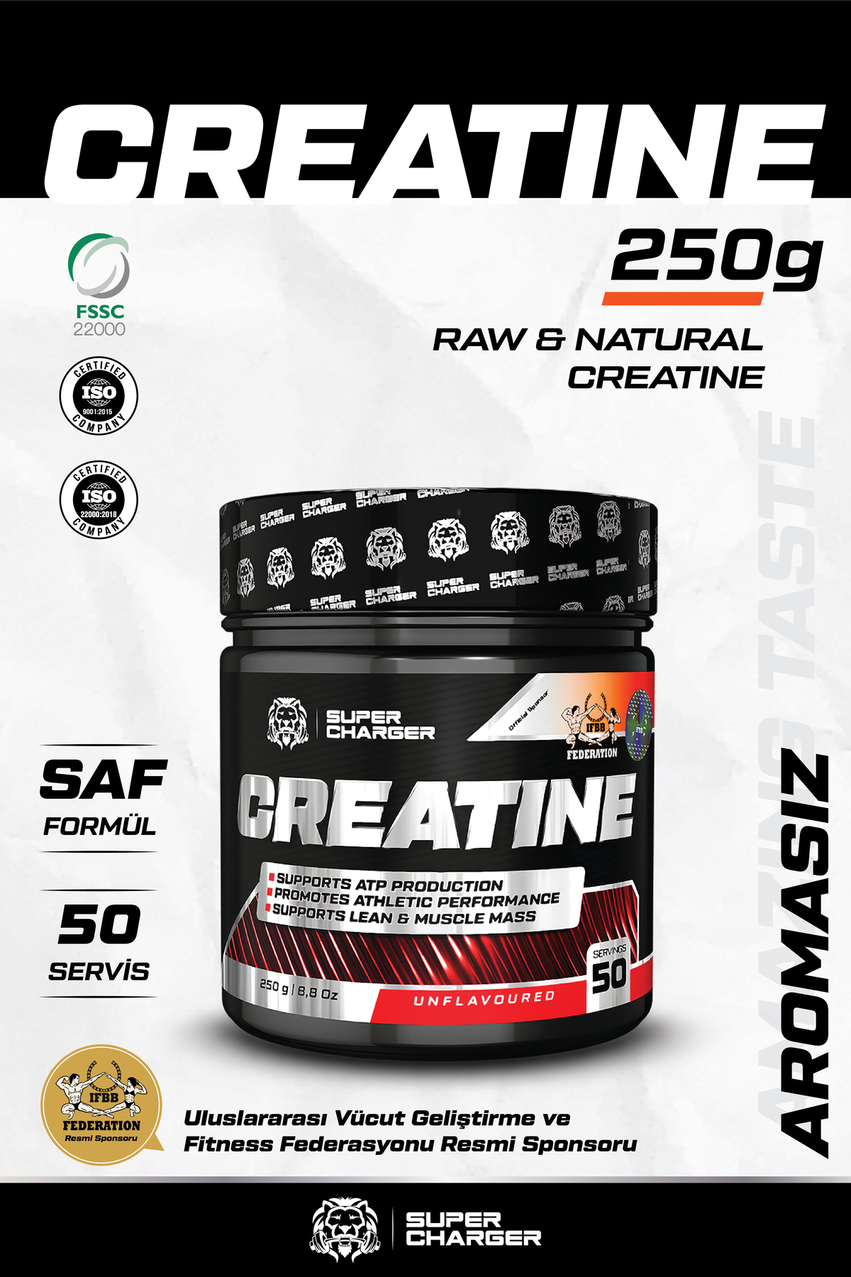 supercharger Creatine Tozu 250g | Kas Gücü, Dayanıklılık Ve Kas