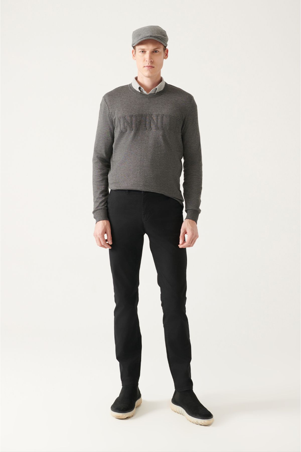 Avva-Grauer Herren-Strickpullover aus Baumwolle mit Rundhalsausschnitt A22y5075 5
