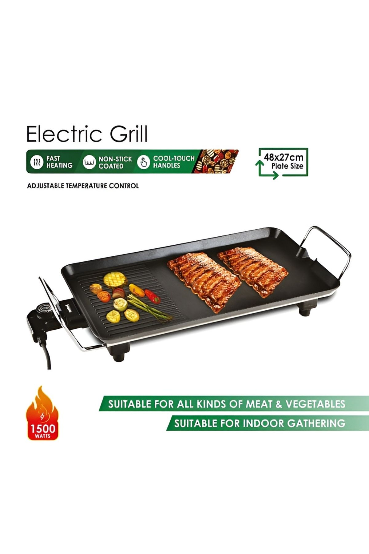 Generic-Electric Grill For Bbq & Roast – Non-stick, Fast Heating, Adjustable Temp, Cool-touch Handles 2
