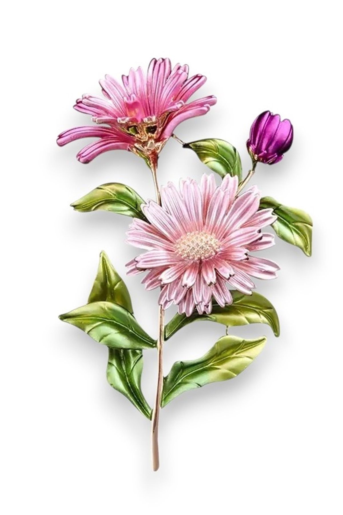 Solfera Gerbera Pembe Çiçekler Bahar Yaz Doğa Metal Yaka Süsü Broş RZ417