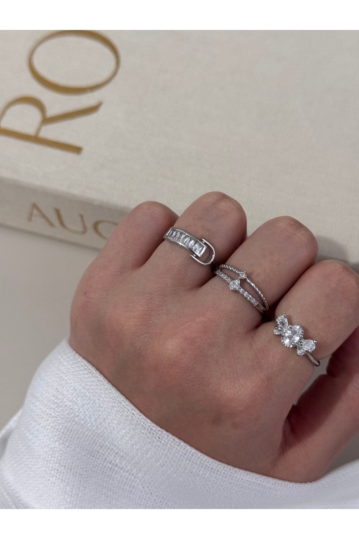 LEROSY CO Üçlü Gümüş Renk Ayarlanabilir Yüzük Seti – Baget, Yıldız ve Kelebek Tasarım
