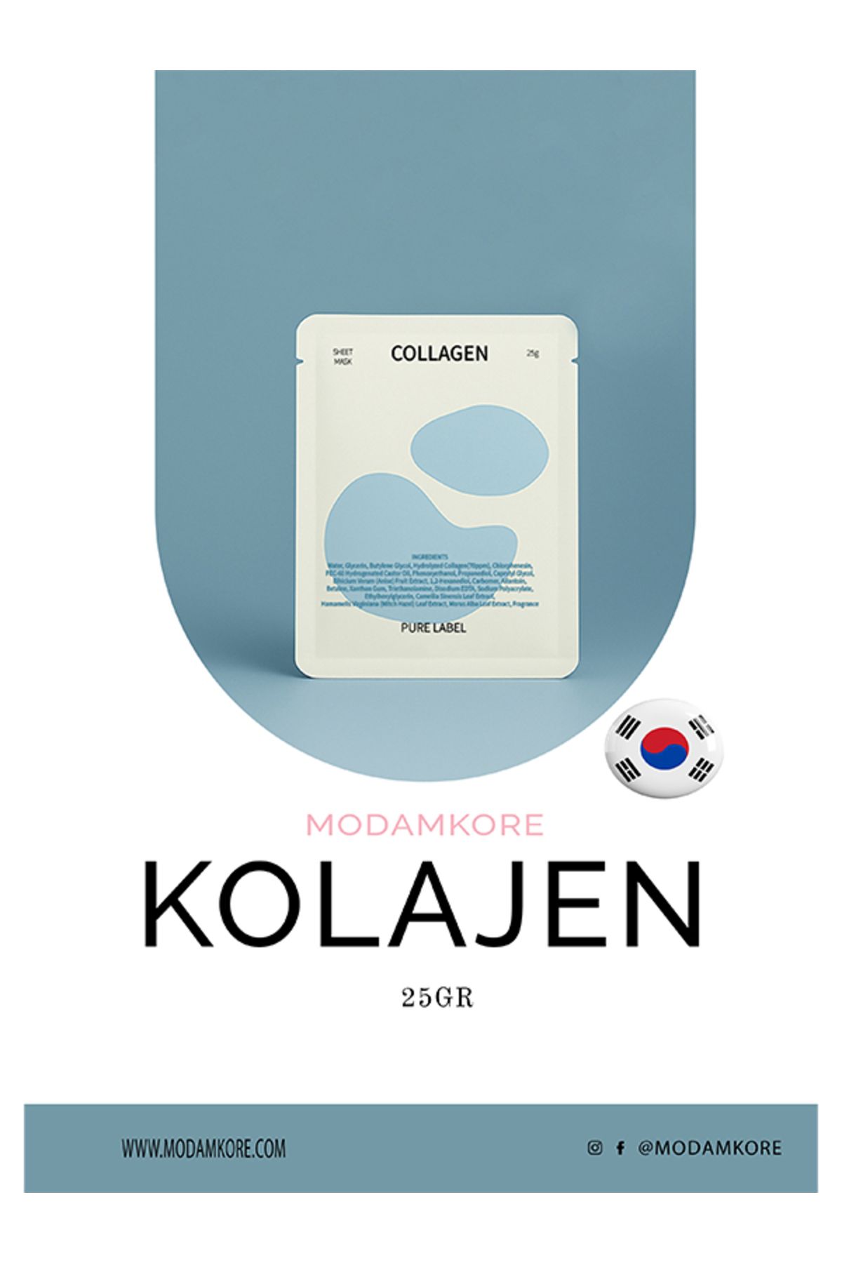 PURE LABEL Modamkore - Kore Kolajen Yüz Maskesi – Sıkılaştırıcı, Canlandırıcı & Yaşlanma Karşıtı