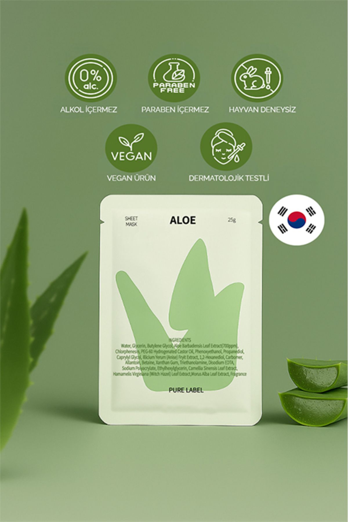 PURE LABEL Modamkore Kore Aloe Vera Yüz Maskesi – Yoğun Nem & Ferahlık | Sakinleştirici Etki