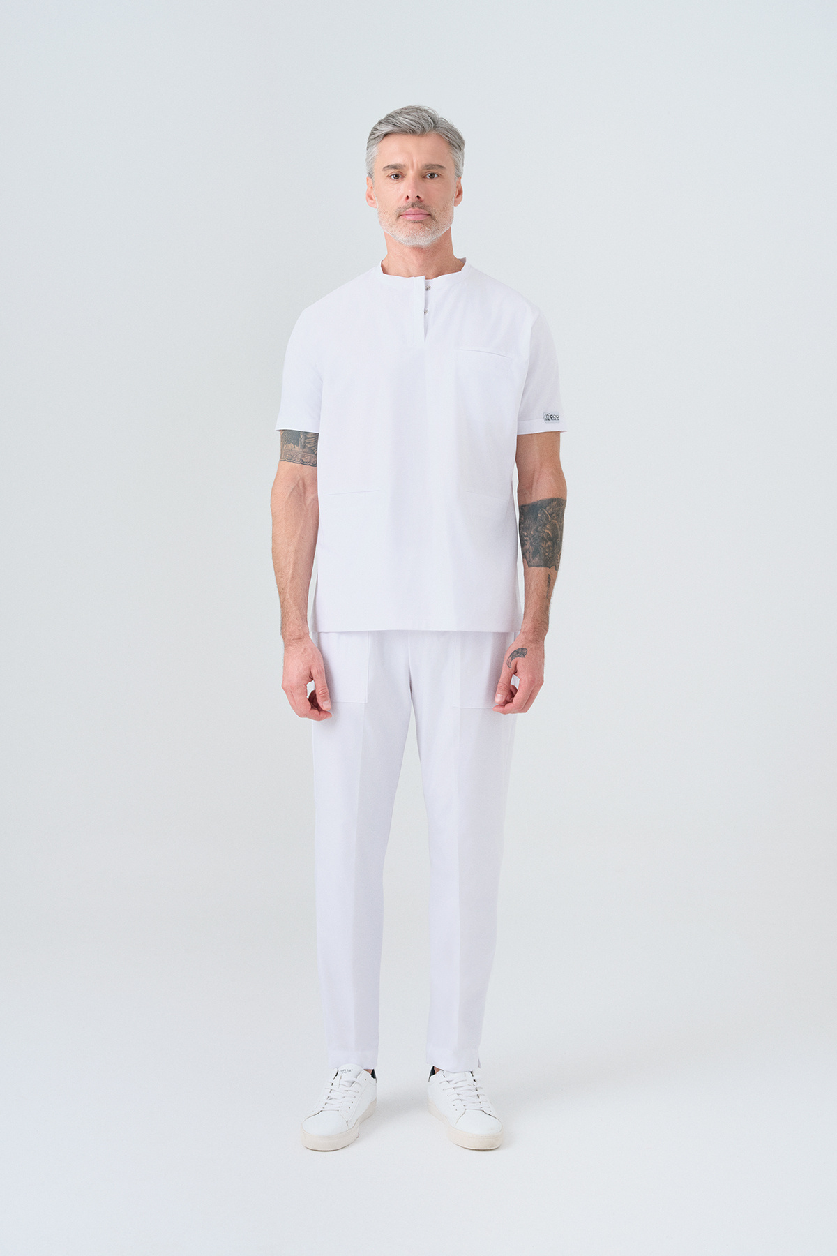 ÇİZGİ MEDİKAL-White Cool Best Lycra Scrubs Suit Reversible Stretchy Fabric Doctor Nurse Uniform 2