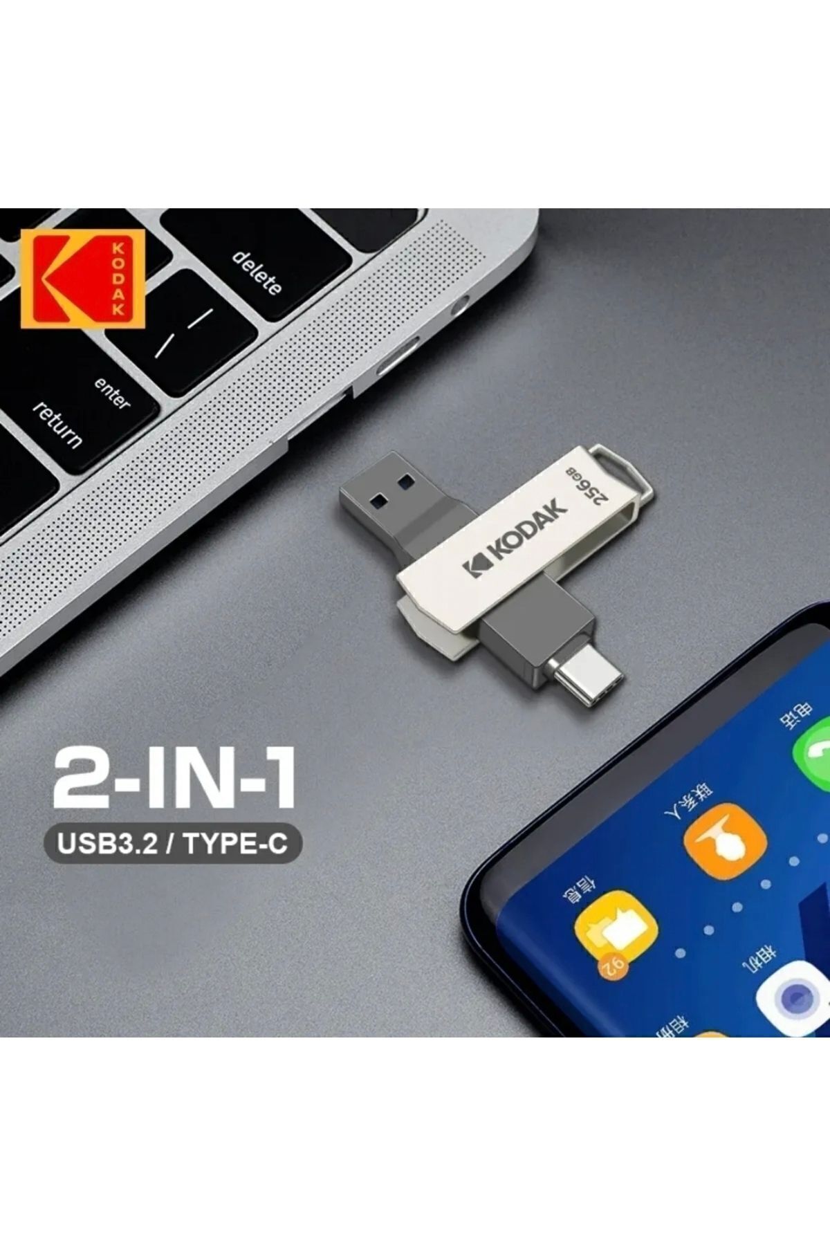 Kodak-256Gb. K273 Type-C and USB 3.2 Super Speed Type-C Input Suitable for All Phones Suitable for iPhone 15-16 Series 6