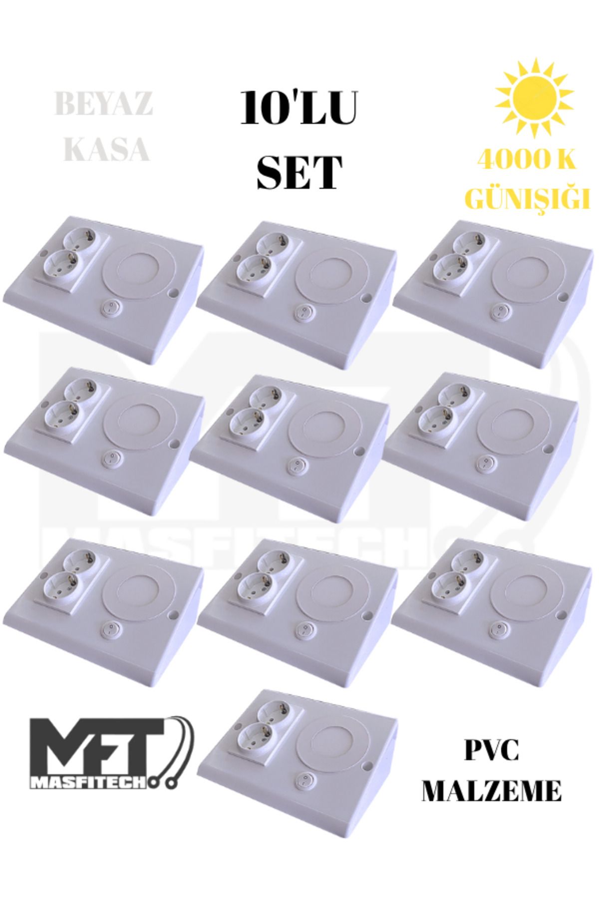 Masfitech Dolap & Tezgah Altı Prizli Aydınlatma 3 Watt 4000k Günışığı (10 Adet)