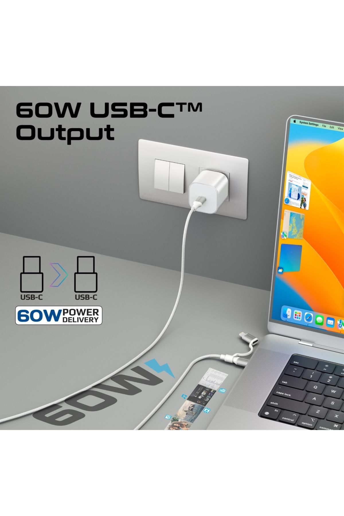 Promate-High-Speed 3-in-1 MFI Certified Lightning and USB-C Cable, 60W USB-C and 27W Lightning Outpu 4