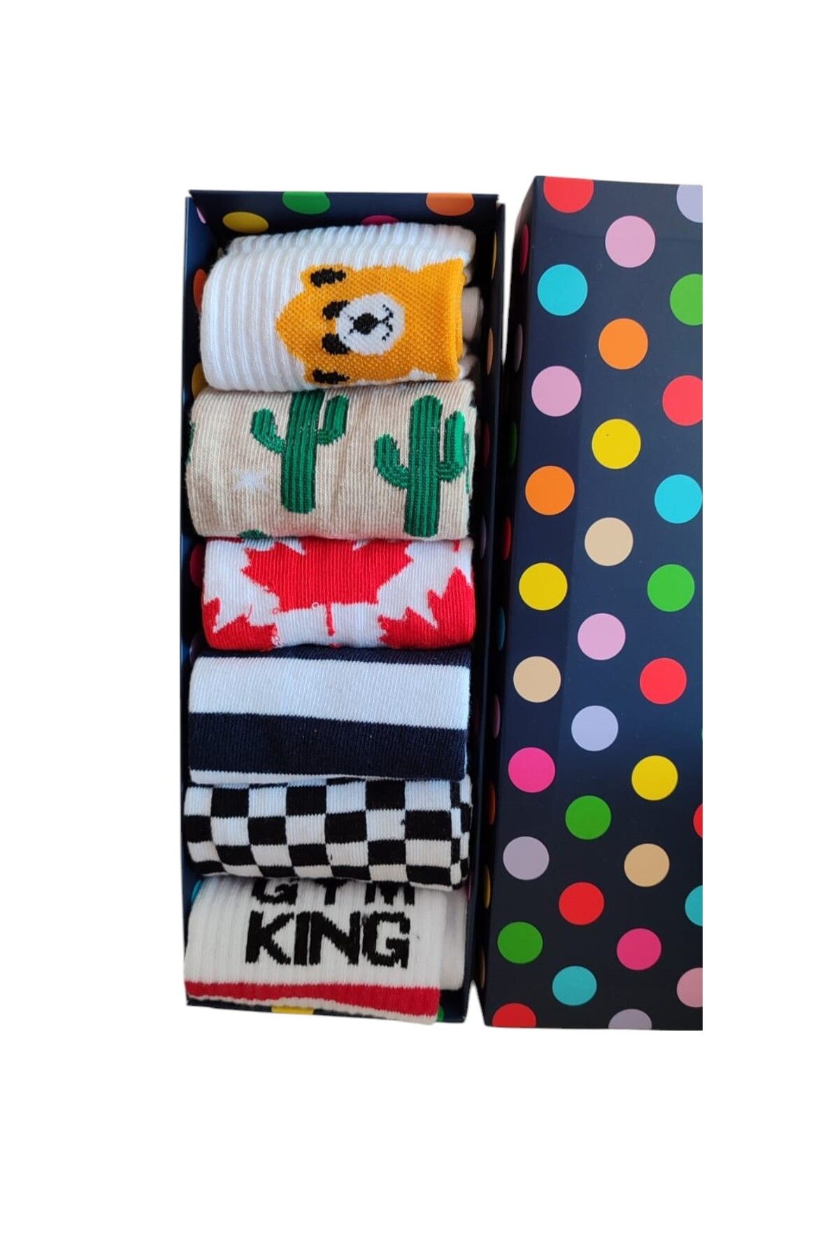 FAMEMUS ACCESSORY 6 Çift Renkli Desenli Çorap Seti – Eğlenceli Tasarımlar