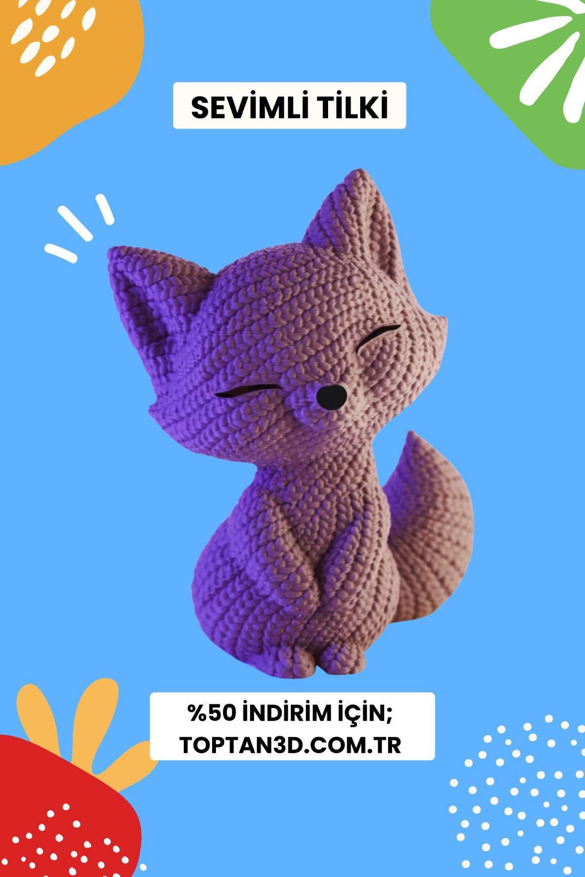 Toptan3D Sevimli Tilki – 3D Örgü Tasarımlı Oyuncak