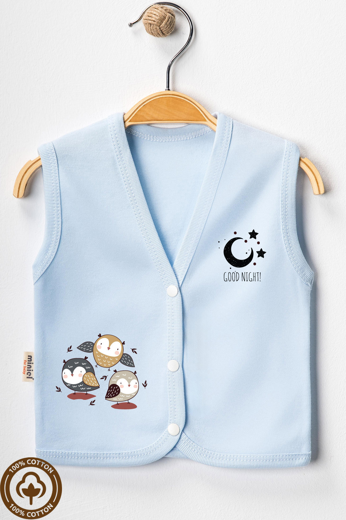 Miniel Unisex Bebek Baykuş Baskılı Organik Pamuklu 3-6-9 Ay 3lü Penye Bebek Yelek Set fotoğrafı 2 (önizleme)