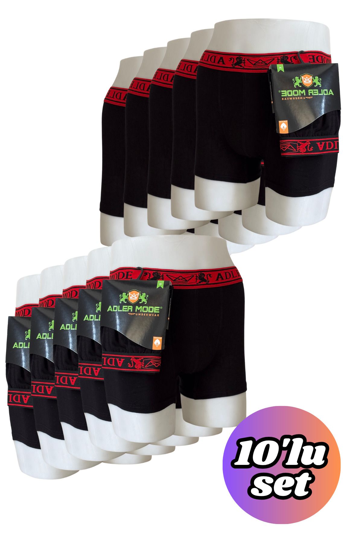ADLER MODE Erkek Pamuk Boxer Siyah 10'lu Set