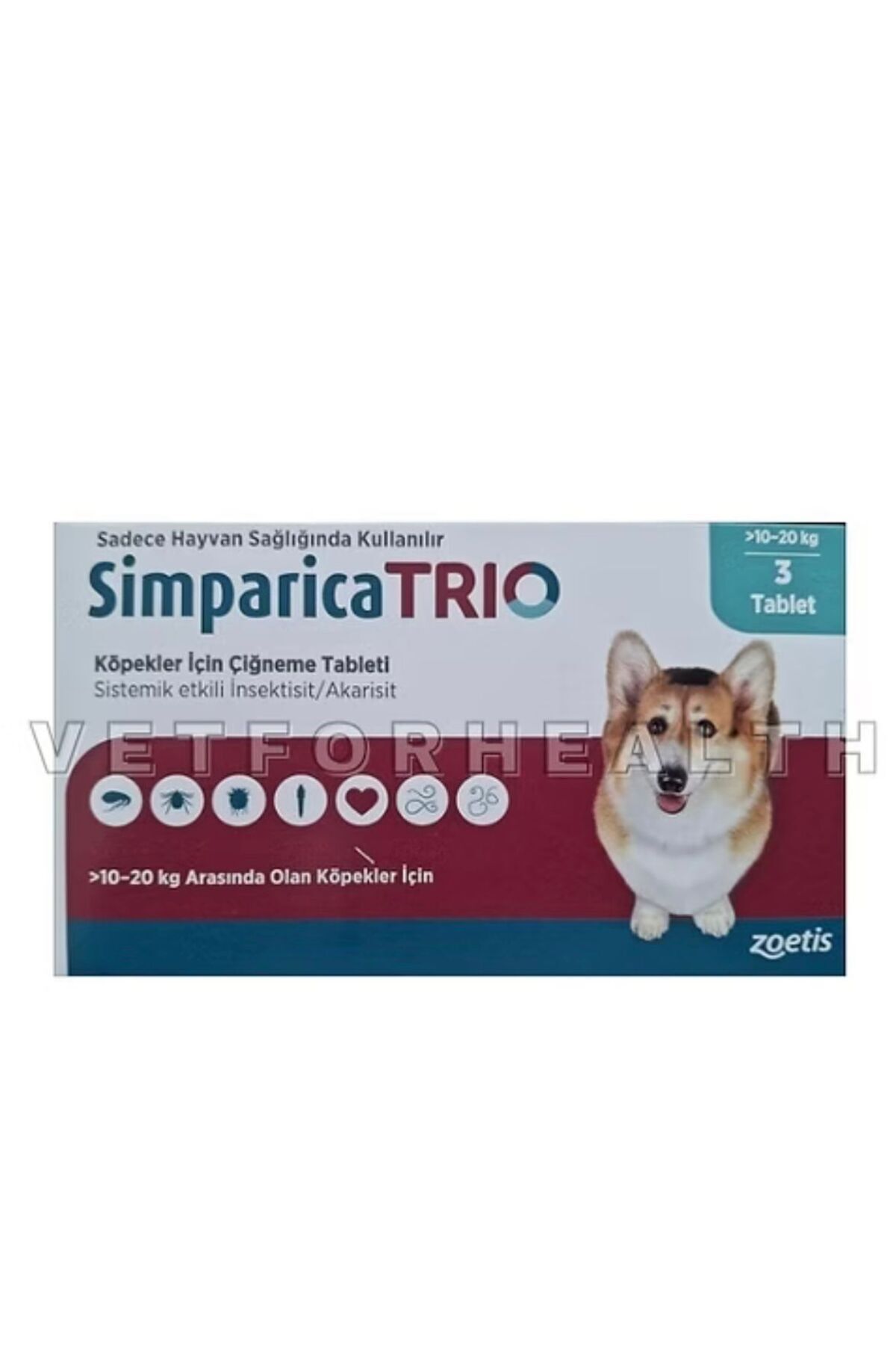 ZOETİS SİMPARİCA TRİO 10-20KG KÖPEKLER İÇİN İÇ DIŞ PARAZİT ÇİĞNEME TABLETİ