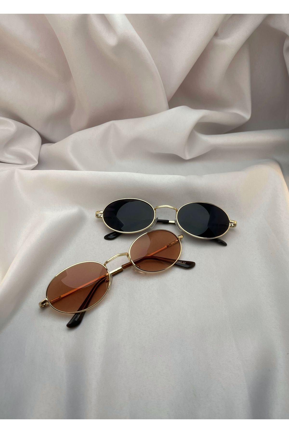 Butik UV 400 Korumalı Unisex Oval Güneş Gözlüğü Kahverengi Camlı