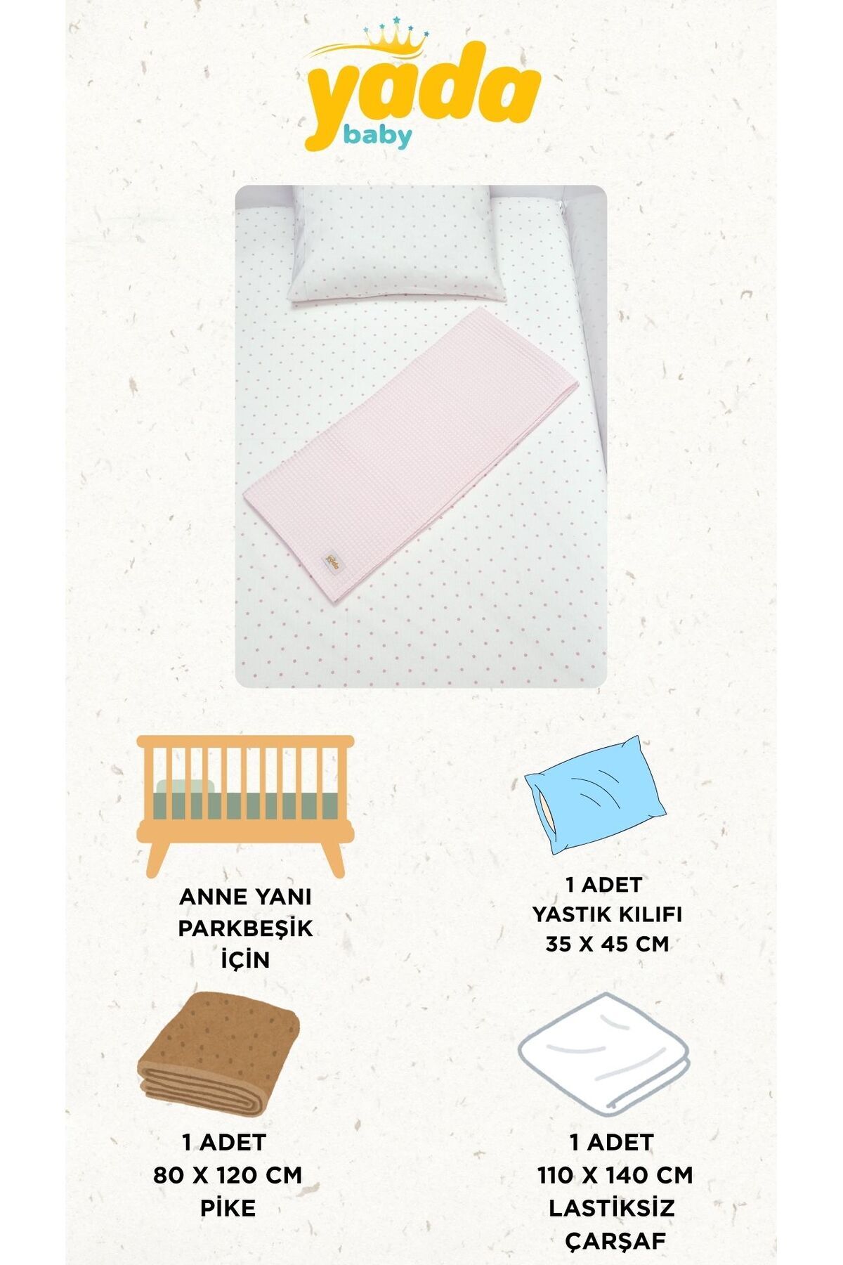 Yada Baby %100 Pamuk Poplin Waffle Bebek Pike Takımı (80 X 120 CM) (OEKO-TEX SERTİFİKALI) fotoğrafı 4 (önizleme)
