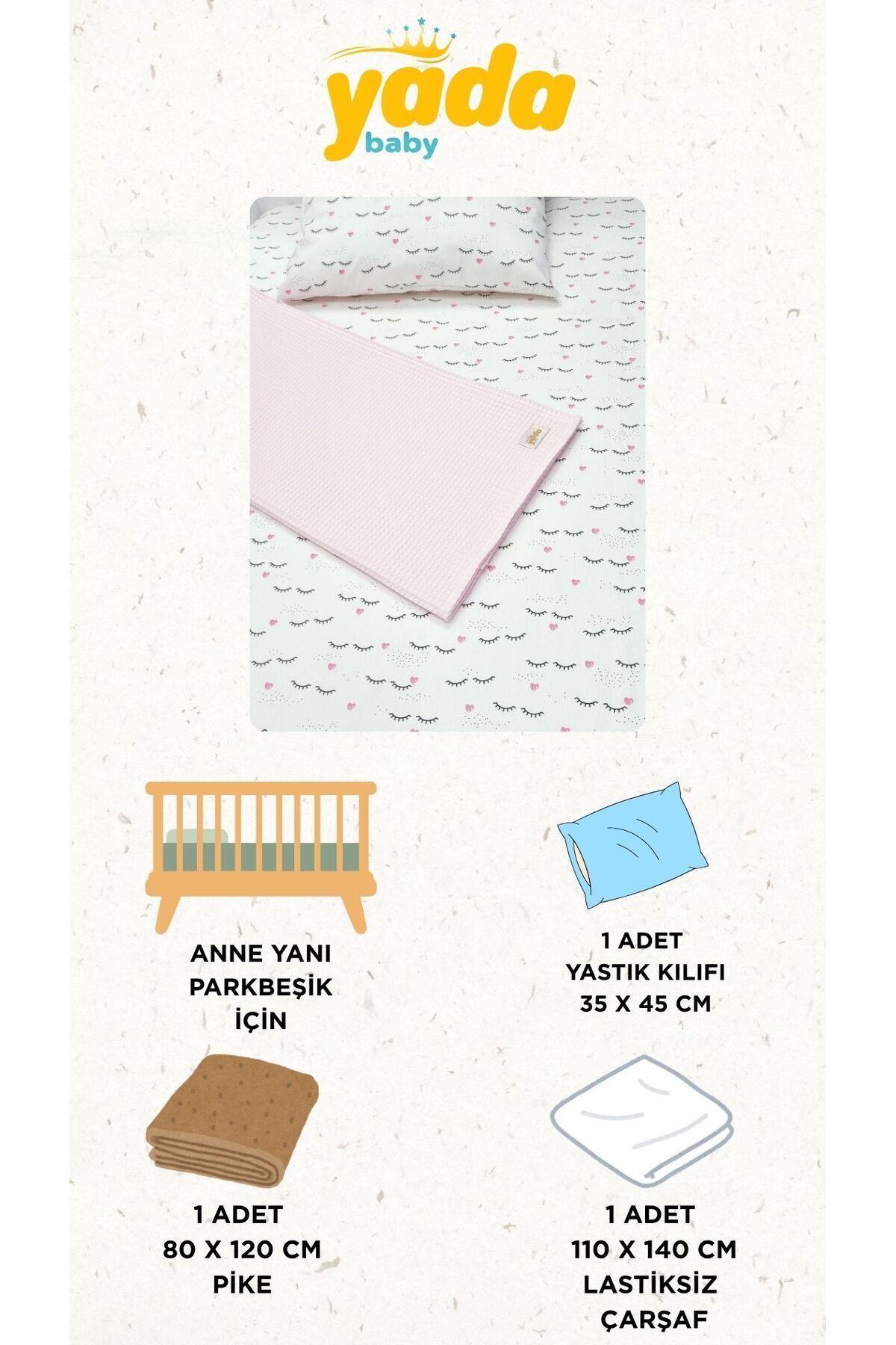 Yada Baby %100 Pamuk Poplin Waffle Bebek Pike Takımı (80 X 120 CM) (OEKO-TEX SERTİFİKALI) fotoğrafı 4 (önizleme)