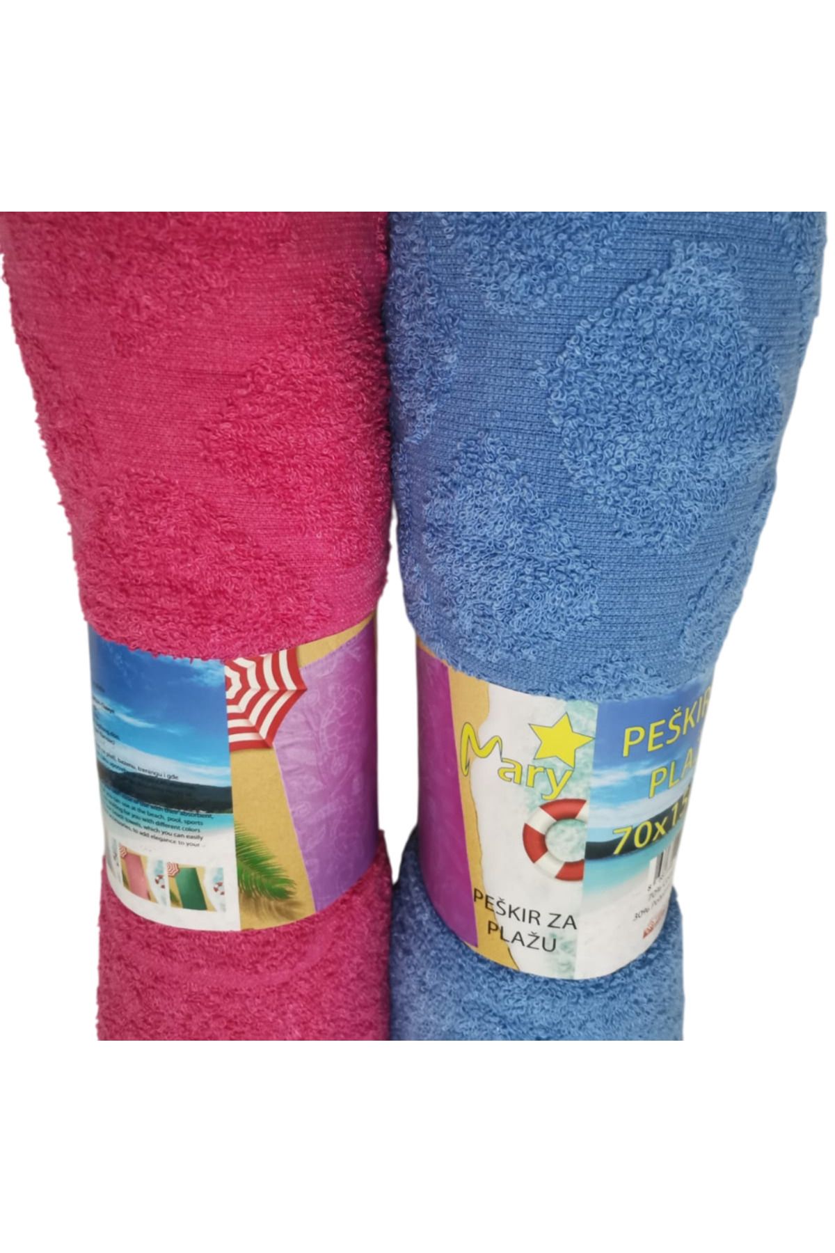Golden Plaj Havlusu Peşkır ZaPlazu Kadın & Erkek İkili Set Fuşya - Mavi ( Ölçüler 150x81 )