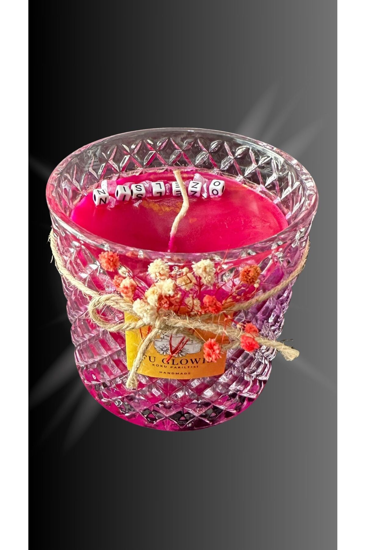 FU GLOWIS 11x10 Kristal Camda Dekoratif Kokulu Mum – Pembe