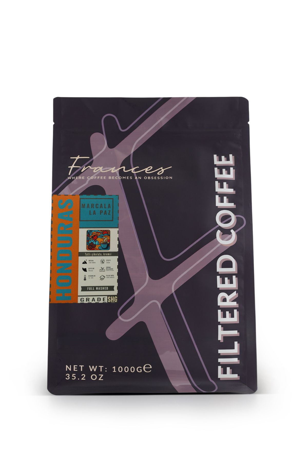 FRANCES %100 Arabica Honduras Marcala La Paz | Çekirdek Filtre Kahve | 1kg | Dengeli Asidite