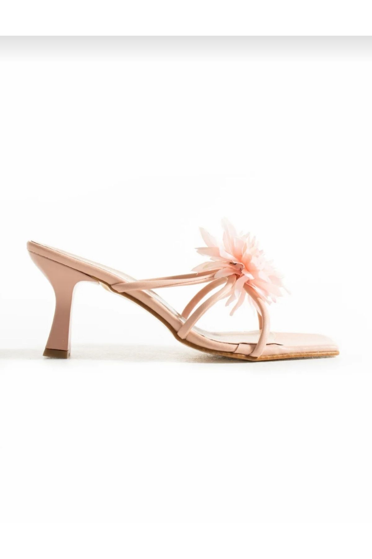 ecru shoes Çiçekli Kadın Terlik Beyaz Ince Topuklu(Star) (TOPUK 8 CM)