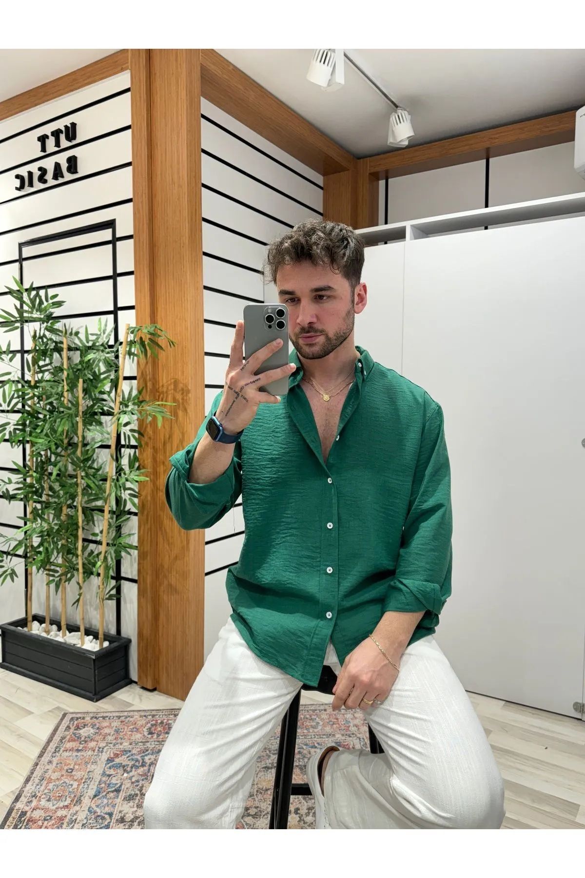 UTTBASİC-Cămașă verde oversize texturată 2